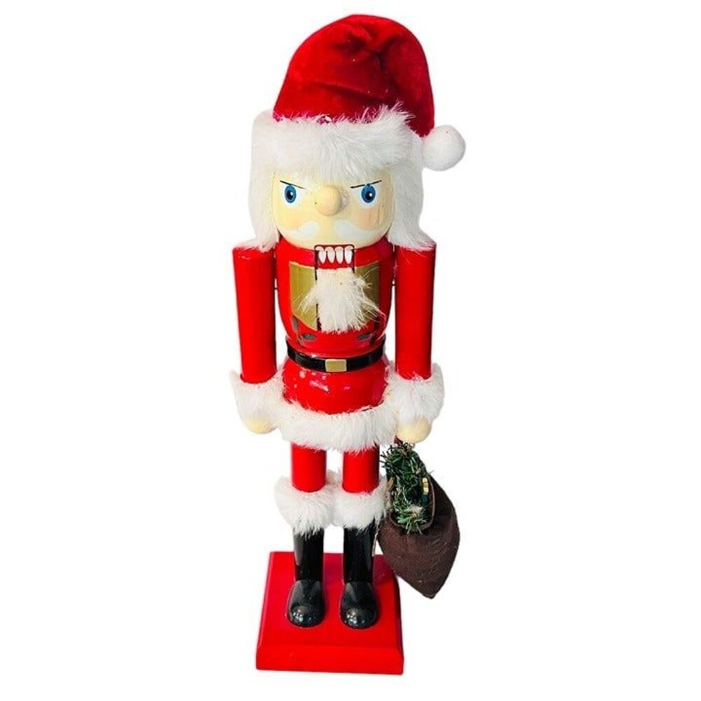 14" Santa Claus With Toy Sack Wooden Christmas Nutcracker